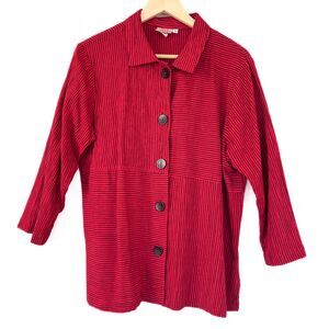 Vintage Red Striped Linen Blend Button Up